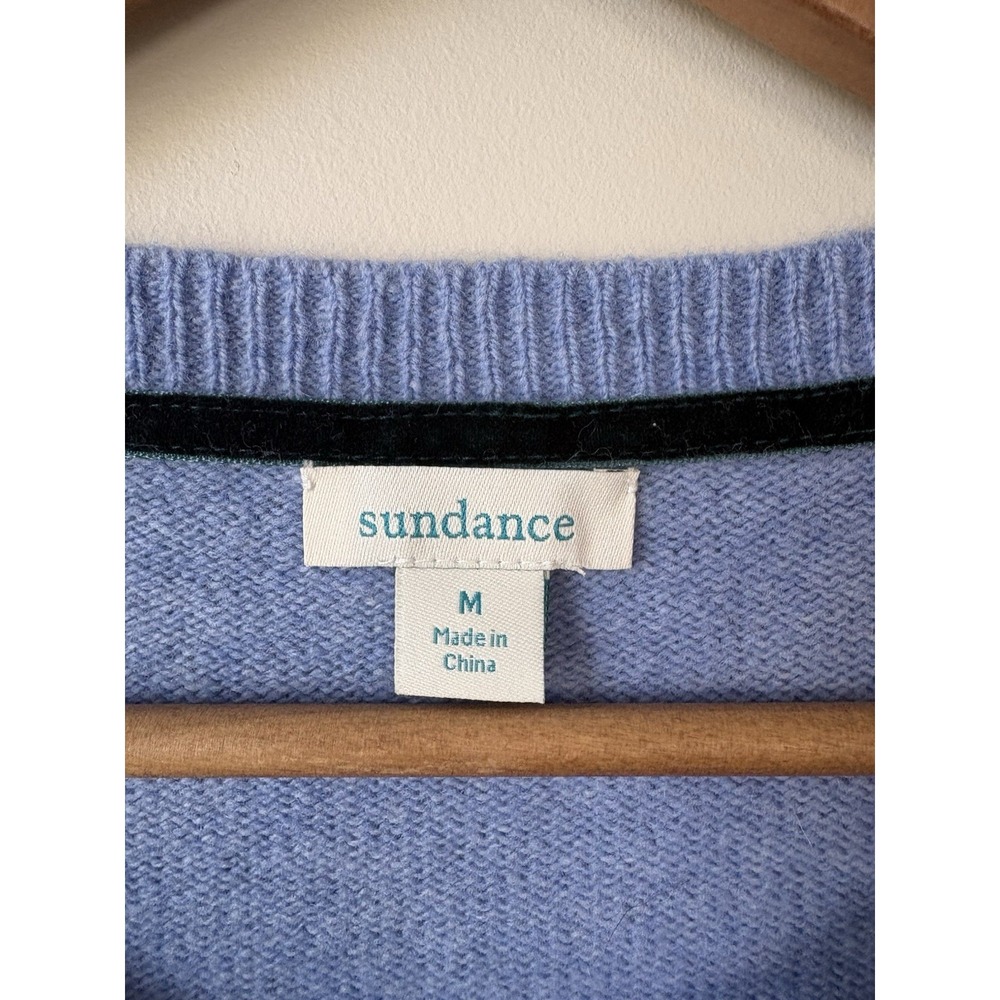 Sundance 100% Extra Fine Merino Wool Cardigan Sweater Blue Green Trim Women's M - Picture 3 of 4